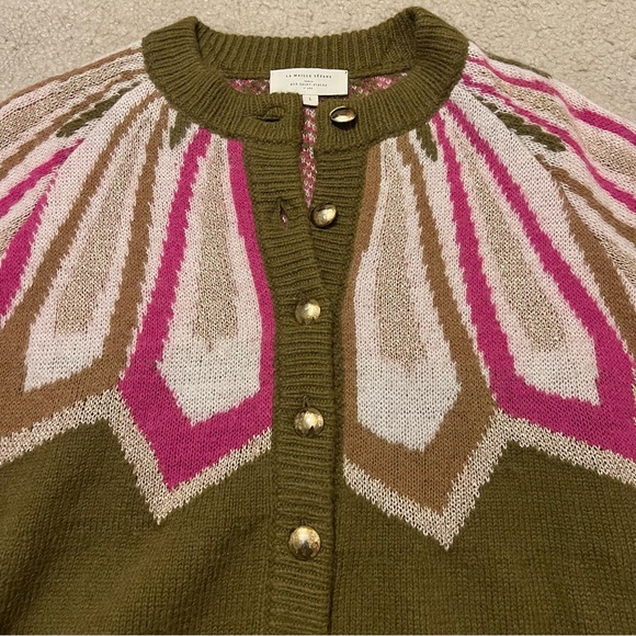 Sezane Hamel Gilet Cardigan Sweater in Khaki Multicolor Metallic Gold size Large - Picture 5 of 9
